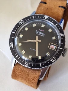 WALTHAM Self-Winding Skindiver Watch Vintage Wristwatch 17 Jewels - Picture 1 of 13