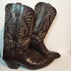 Stivali da cowboy taglia 10 1/2 B da uomo marroni western 4744 vintage Acme Eagle Phoenix Wing - Foto 1 di 22