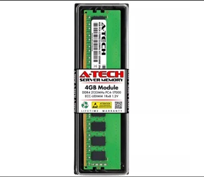A-Tech 4GB 1Rx8 PC4-17000E ECC UDIMM DDR4 2133 MHz Unbuffered Server Memory RAM - Image 1 of 3