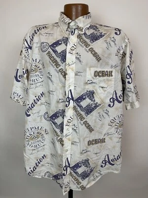 Camisa Hawaiana De Colección Años 90 Hombres Grande Océano Pacífico Avión Tour Roundtree Yorke Foto 1 de 4