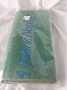 Set Of 4 Vintage Green Fabric Napkins Polyester Stripe For Dining & Entertaining - Picture 1 of 5