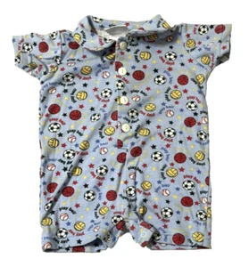 Vintage Small Steps Newborns 3-6 Month Blue Sports Balls Short Romper Baby Boys - Picture 1 of 7