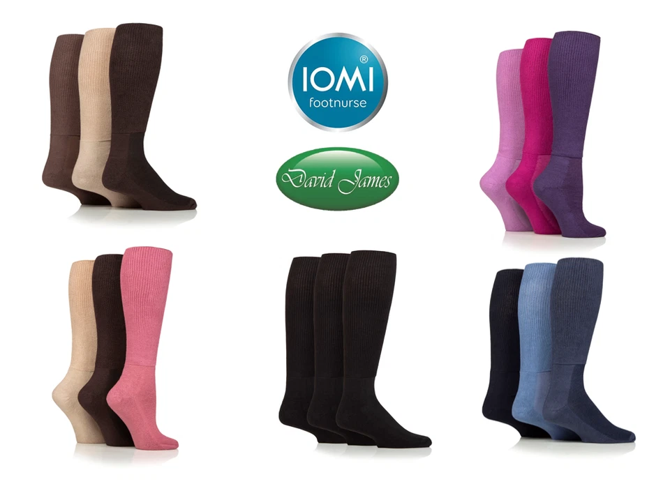 3 Pairs IOMI SockShop Extra Wide BELOW KNEE BAMBOO Diabetic Socks / 4 sizes