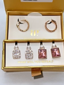 Bomb Party Charming Hoops Shimmering Duo Rose Quartz Diamond CZ RG plating - Picture 1 of 7