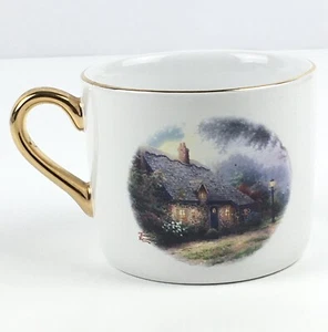 Thomas Kinkade Mug Moonlight Cottage Painter of Light Teleflora White Gold Trim - Picture 1 of 8