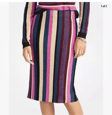 Rachel Roy Dark Pink Stripe Metallic Pencil stretch Skirt Pink Size M NWOT - Image 1 of 4