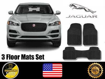 For All Jaguar Floor Mat Set 3 PCS Black Rubber Heavy Duty Anti-Slip Fit - Image 1 of 4