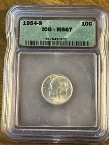 Moneda de diez centavos Roosevelt de plata 1954-S 10c - ICG MS 67 - ¡BONITA MONEDA! - Imagen 1 de 14