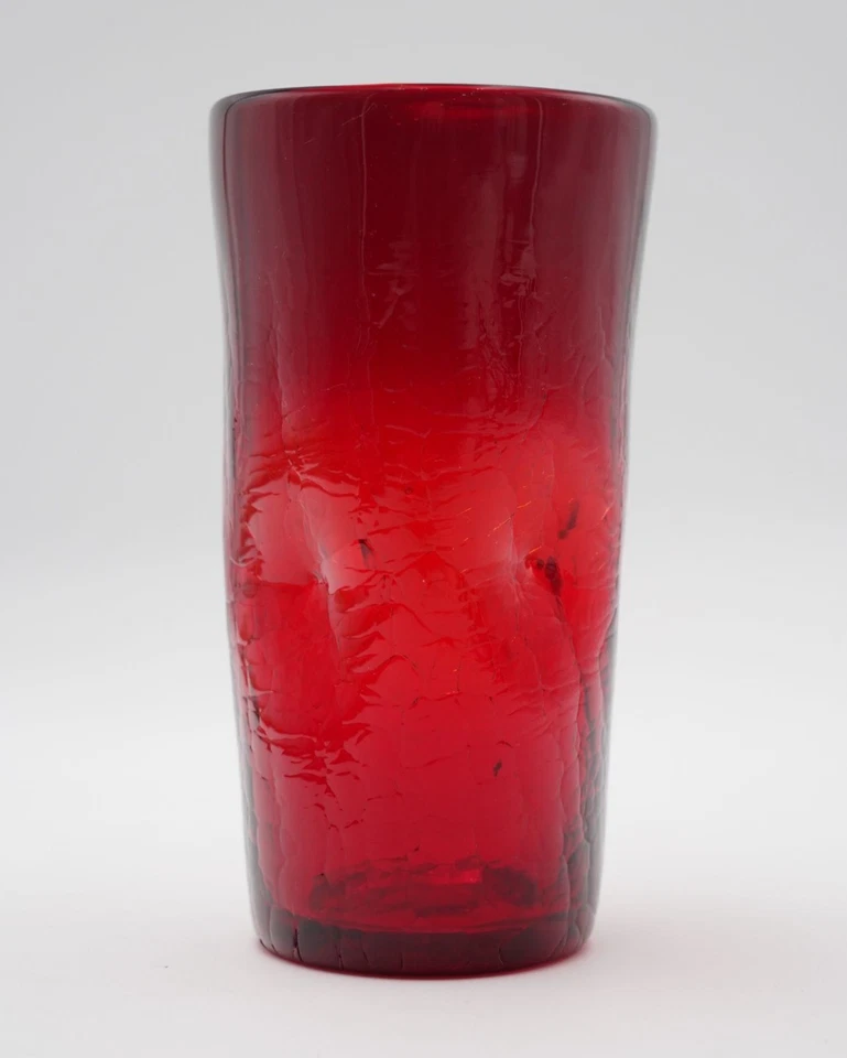 Blenko Ruby Red Glass Indented Dimple Highball Glass Tumbler 5.75" - Image 1 of 4