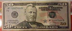 Circulated $50 Bill ending with rare 444 number Serial MF72667444B - Picture 1 of 2