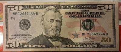 Circulated $50 Bill ending with rare 444 number Serial MF72667444B - Image 1 of 2
