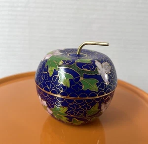 Vintage asiatische Cloisonne Emaille & Stein Messing Apfel Kanister vergoldet Kommode Schmuckglas - Bild 1 von 7