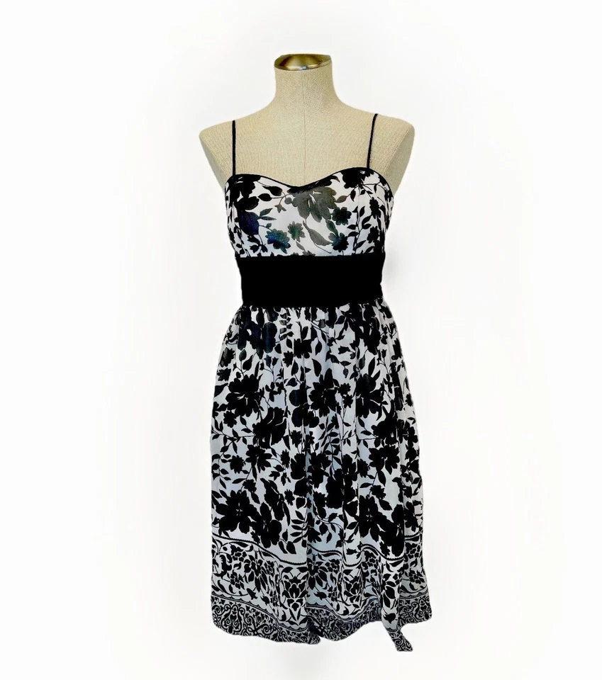 Dress Barn (XS) Vintage 90s Floral Layered Chiffon Knee Tea Length Dress - Image 1 of 4