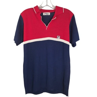 Винтажный 70-х Fila Polo свитер рубашка мужская средний теннис опрятный красный белый синий  - Изображение 1 из 4