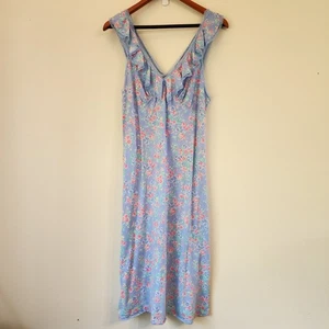 Lauren Ralph Lauren ärmelloses Midi Baby Puppen Schlaf Kleid V-Ausschnitt Rüschen Damen M Y2K - Bild 1 von 14