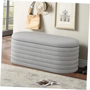 Storage Ottoman Bench,Chenille Upholstered Fabric Storage Bench for Bedroom - Picture 1 of 8