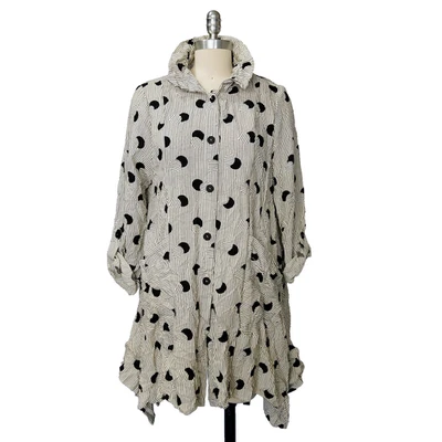 Chaqueta de artista Art to Wear vintage talla M negra blanca arrugada Lagenlook Shacket Foto 1 de 4