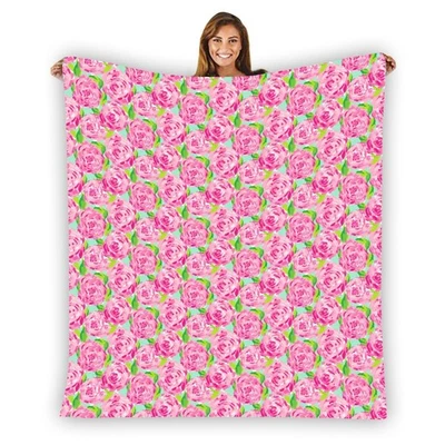 Lilly Pulitzer Pink Rose Warm Single-Side Printing Flannel Fleece Blanket - Image 1 of 3