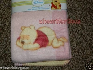 BLANKET DISNEY WINNIE POOH SLEEPING PINK PIGLET SOFT FLEECE GIRL NEW SWADDLE - Picture 1 of 2