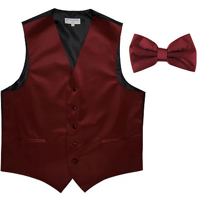 New Men's Formal Vest Tuxedo Waistcoat burgundy_Bowtie wedding prom party - Image 1 of 4