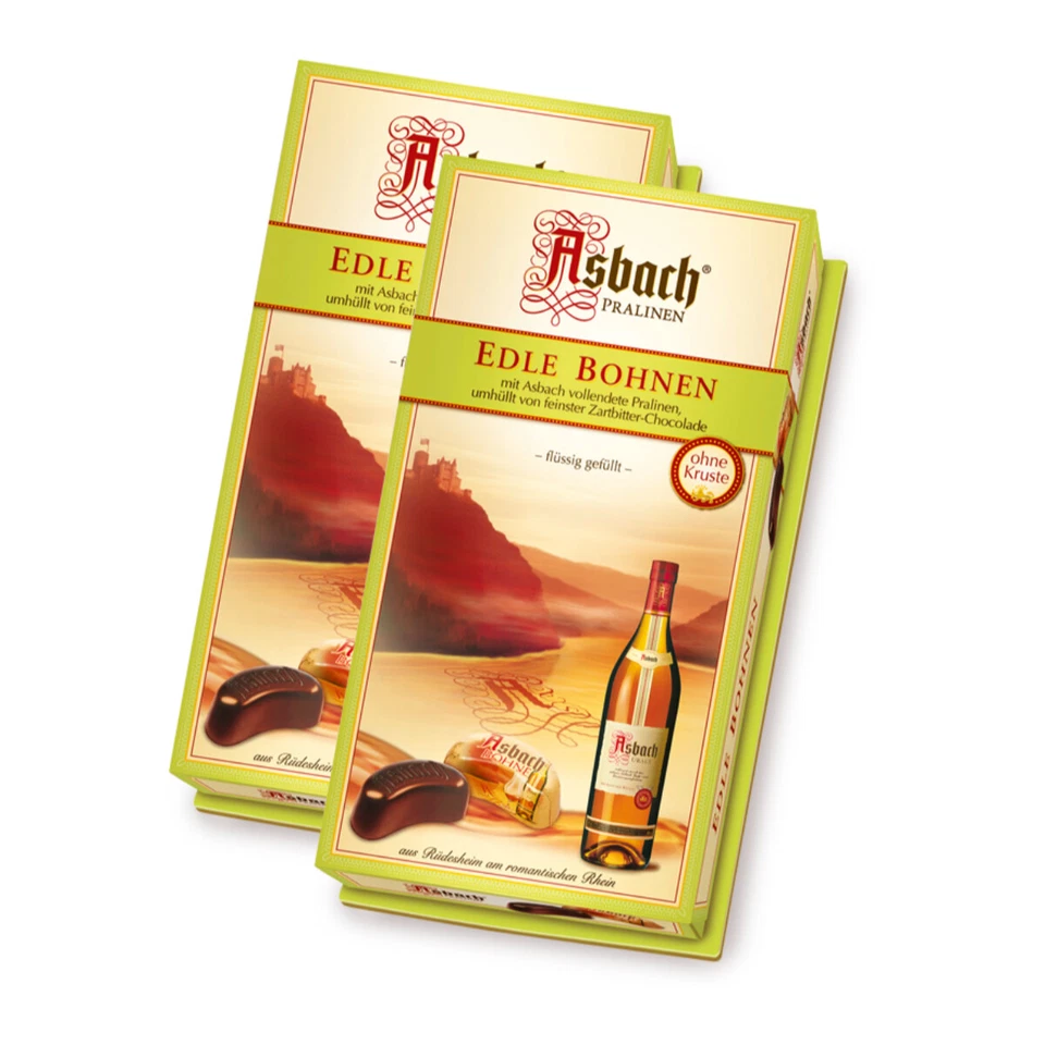 SCHOKOLADE-PRALINEN Asbach Cioccolatini Fagioli Pregiati Senza Crosta Amaro Delicato 100g Confezione da 2