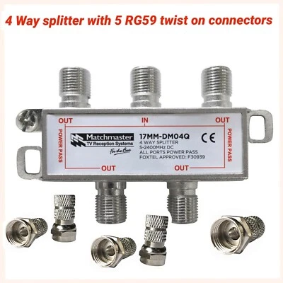  tv antenna splitter industry standard 4 way quality f type with 5 RG59 twist on - Image 1 of 4