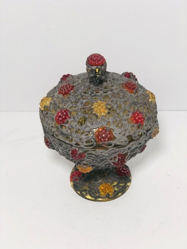 Unique Vintage Spaghetti Glass Pedestal Candy Dish Vintage