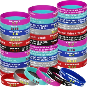 48 Pcs Bible Verses Bracelets Christian Inspirational Rubber Bracelets Religious - Picture 1 of 12