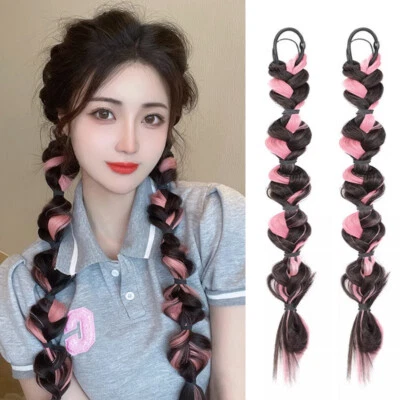 2 PIEZAS Colas de caballo trenzadas cabello banda elástica sintética postizos para mujeres niñas Foto 1 de 4
