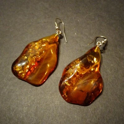 Lovely Natural HONEY AMBER Dangle EARRINGS with Sterling Silver French Wires - Image 1 of 4