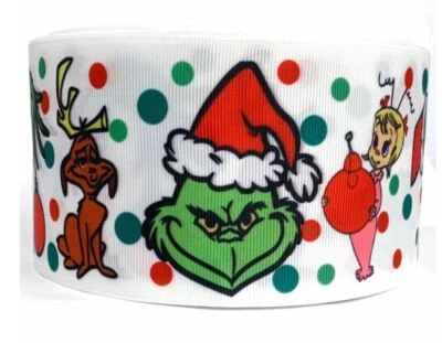 GROSGRAIN RIBBON 5/8", 7/8", 1.5", 3"  The Grinch CHRISTMAS  Halloween Birthday - Image 1 of 3