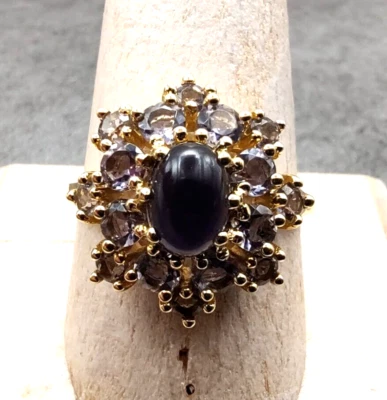 Anillo único Estate Heng Ngai HN 14K oro amarillo 2,28 ctw racimo de iolita talla 9,75 Foto 1 de 4