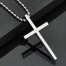 Simple Stainless Steel Silver Tone Cross Pendant Chain Necklace for Men Women