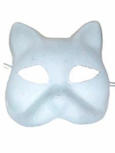 White Plain Venetian Cat Masquerade Mardi Gras Mask - Picture 1 of 3