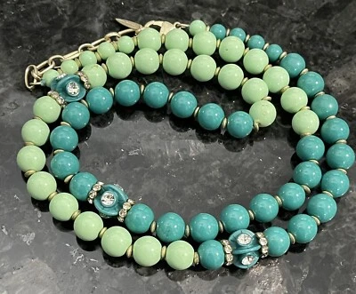 "Collar de 32,5"" grueso tono dorado espuma de mar verde y verde azulado con cuentas detalles de diamantes de imitación" Foto 1 de 4