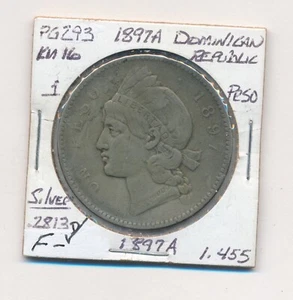 1897 A DOMINICAN REPUBLIC 1 PESO LIBERTAD - Picture 1 of 2