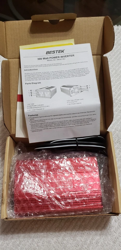 BESTEK 300 WATT POWER INVERTER  INPUT DC 12V OUTPUT AC 110V 120V MRI3011BU B1 - Image 1 of 1