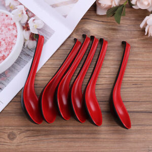6 Soup Spoons Asian Chinese Japanese Long Handle Flatware Kitchen Utensils 16cm