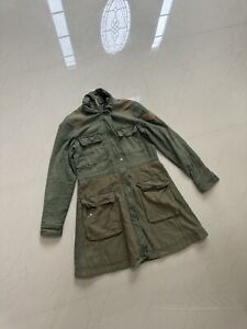 Free People Military Cargo Style Parka Jacket in Moss Green Plaid Lined Size S