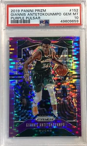Panini Prizm #152 2019-20 Giannis Antetokounmpo Purple Pulsar/35 PSA 10 - Imagen 1 de 2