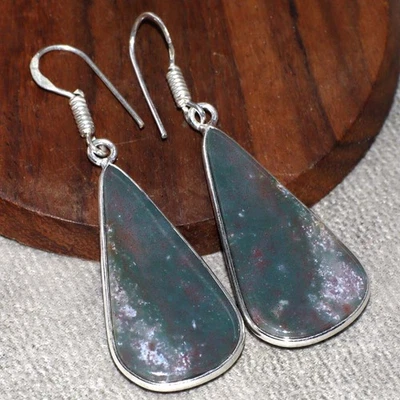 925 镀银血石耳环手工珠宝尺寸 2 GW — 第 1/3 张图片