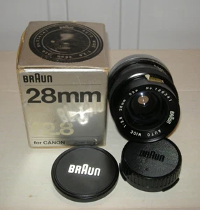 Braun 28mm f2.8 Camera Lens with 2 Caps and Box for Canon - Picture 1 of 2