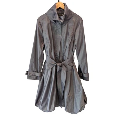 Samuel Dong Bubble Hem Trench Coat Dress Sz L Silver Gray Belted Party Event NWT - Image 1 of 4