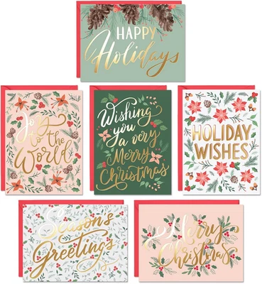 Juego de tarjetas de Navidad - 24 hojas de decoración navideña de lámina dorada con sobres rojos - 6 A Foto 1 de 4