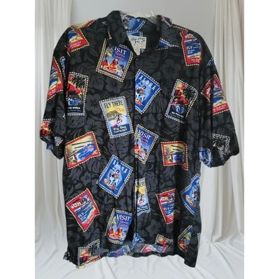 Camisa única Big Dogs para hombre talla XL estampillas postales hawaianas tema boho Y2K  Foto 1 de 4