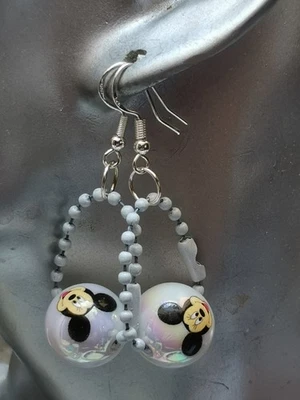 Mädchen Ohrringe Perle Mickimaus Motiv Ohrhacken 925 Silber Handgefertigt  - Bild 1 von 4