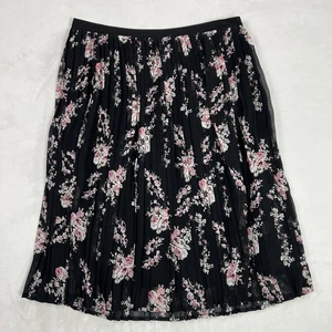 Black Rain Pleated Skirt Women's Medium Pink Floral Side Zip Elastic Waist - Picture 1 of 11