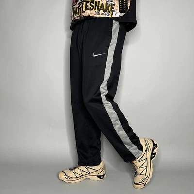Vintage Y2K Nike Sweatpants Mens L Baggy Wide Leg Black Grey Swoosh Polyester - Image 1 of 4