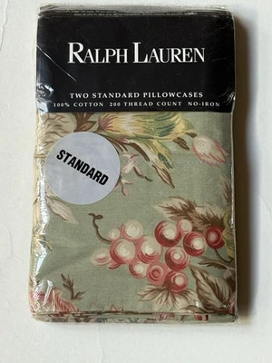 ¡NUEVO! Par de FUNDAS DE ALMOHADA RALPH LAUREN Charlotte IV * Flores verdes en mal estado Foto 1 de 4