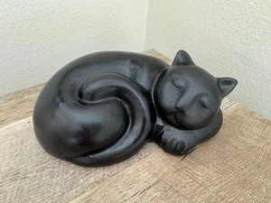 Black Cat Ceramic Figurine Sleeping Sweet Face Kitty Cats Pets Halloween - Picture 1 of 10